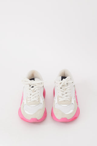 Valentino White 
Fuchsia Mesh 
Suede Bubbleback Sneaker