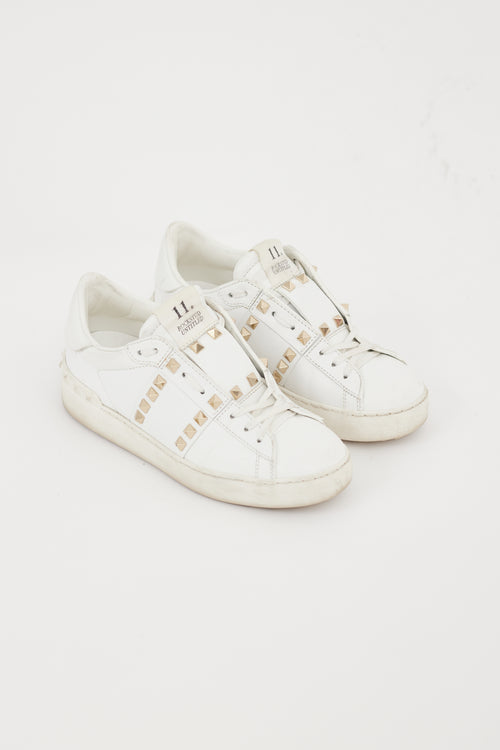 Valentino White 
Gold Leather Untitled Rockstud Sneaker