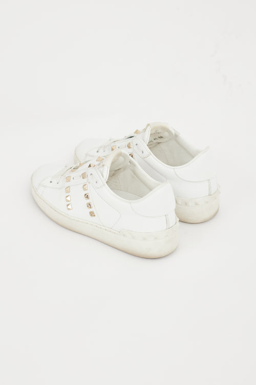 Valentino White 
Gold Leather Untitled Rockstud Sneaker