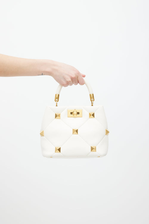 Valentino White 
Gold Roman Stud Quilted Leather Bag