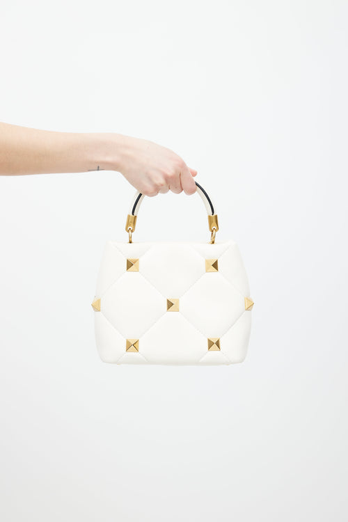 Valentino White 
Gold Roman Stud Quilted Leather Bag