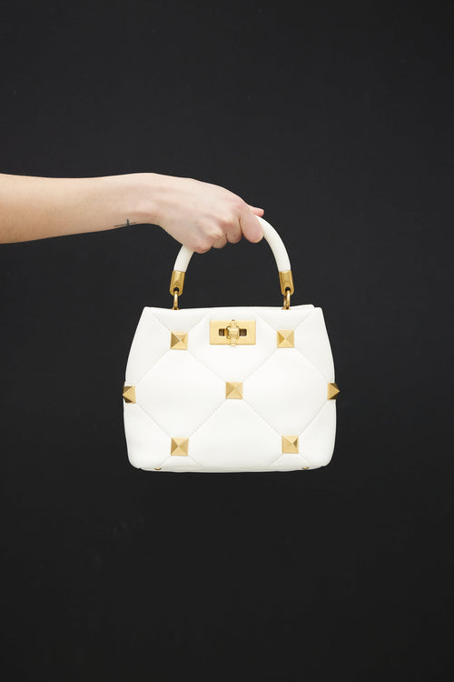 Valentino White 
Gold Roman Stud Quilted Leather Bag