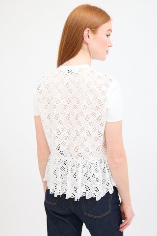 Valentino White Jersey 
Eyelet Cotton Back Top