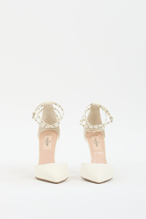 Valentino White Leather Love Latch Pump