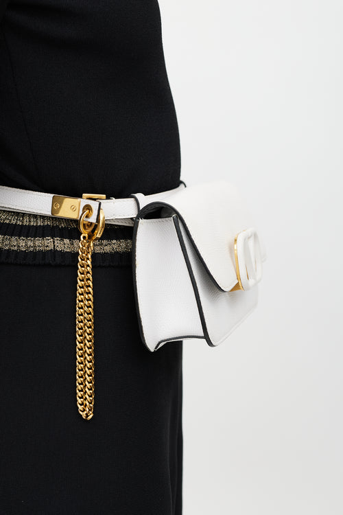 Valentino White Leather Vsling Belt Bag