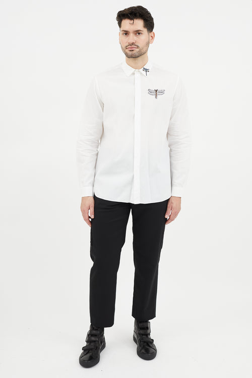 Valentino White 
Multicolour Embroidered Dragonfly Shirt