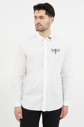 Valentino White 
Multicolour Embroidered Dragonfly Shirt