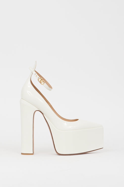 Valentino White Patent Leather Tan-Go Platform Pump