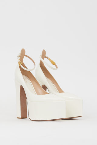 Valentino White Patent Leather Tan-Go Platform Pump