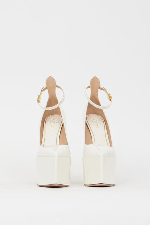 Valentino White Patent Leather Tan-Go Platform Pump