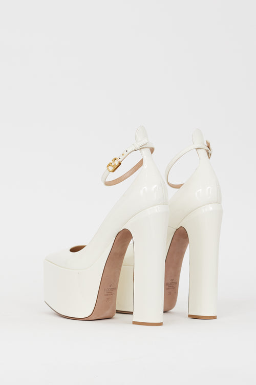 Valentino White Patent Leather Tan-Go Platform Pump