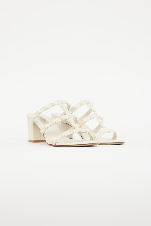 Valentino White Rockstud Leather Sandal