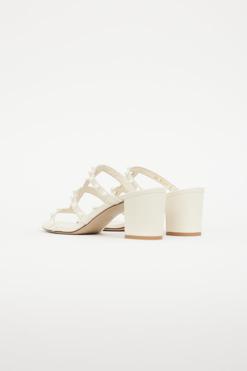 Valentino White Rockstud Leather Sandal