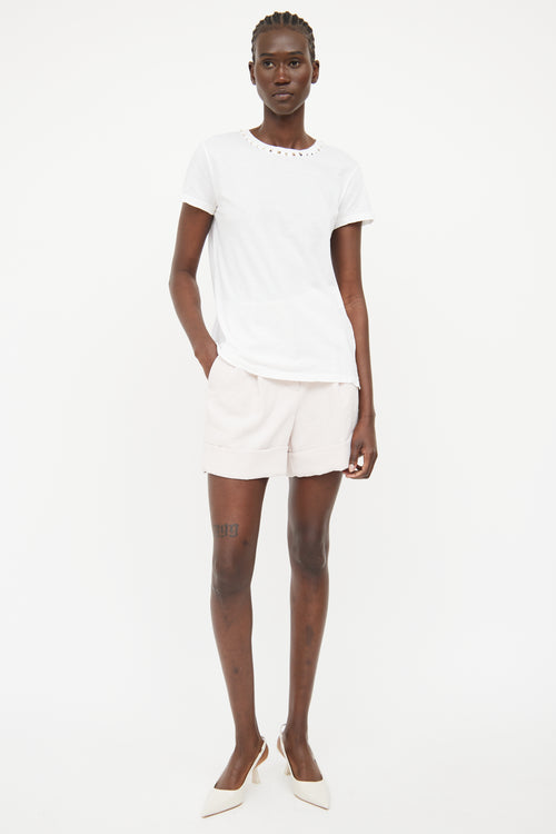 Valentino White Rockstud Collar T-shirt