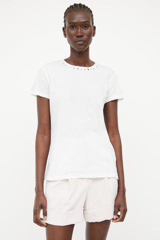 Valentino White Rockstud Collar T-shirt