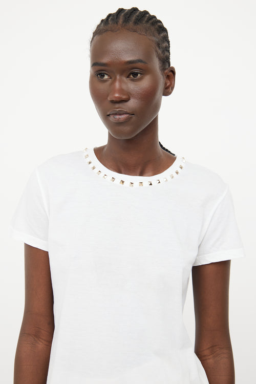 Valentino White Rockstud Collar T-shirt