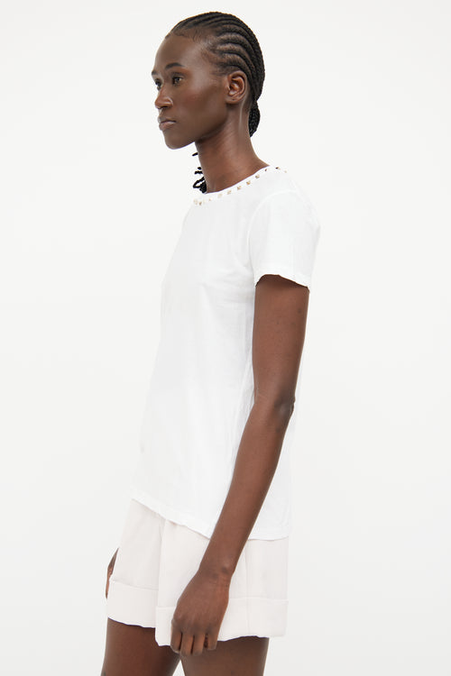 Valentino White Rockstud Collar T-shirt