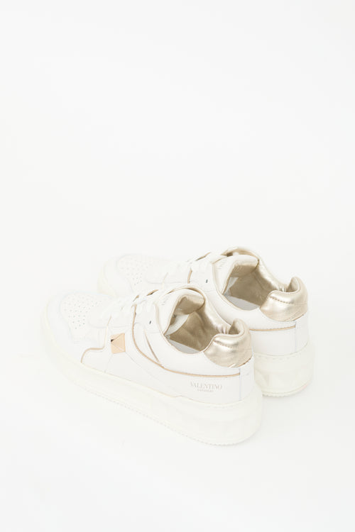 Valentino White 
Silver Leather One Stud XL Sneaker