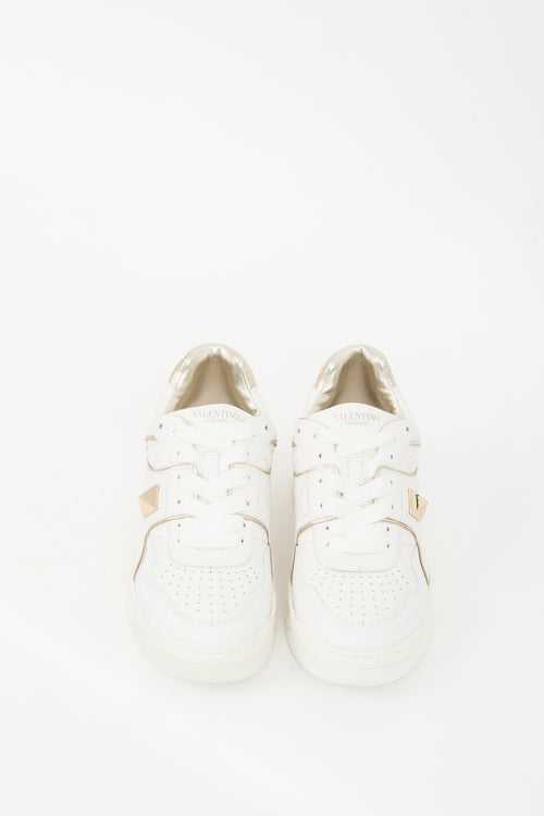 Valentino White 
Silver Leather One Stud XL Sneaker