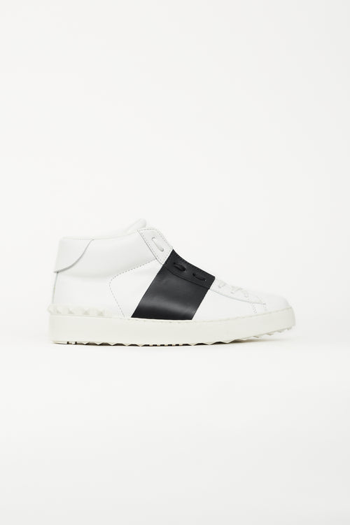 Valentino White 
Black Leather Open Sneaker