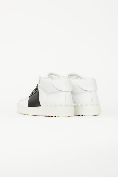 Valentino White 
Black Leather Open Sneaker