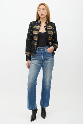 Valentino X Goop Black 
Gold Embellished Military Jacket