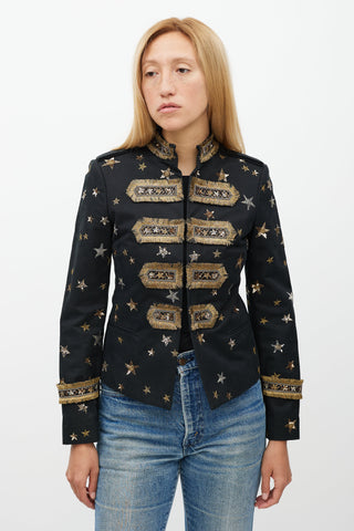 Valentino X Goop Black 
Gold Embellished Military Jacket