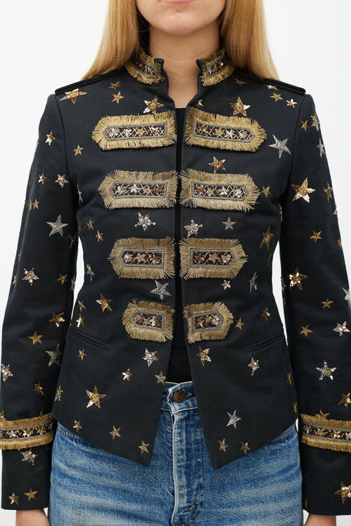 Valentino X Goop Black 
Gold Embellished Military Jacket