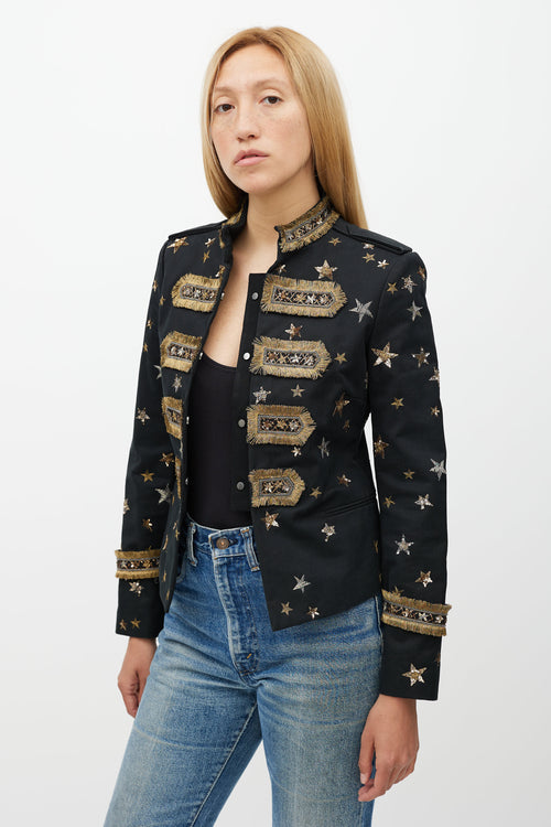 Valentino X Goop Black 
Gold Embellished Military Jacket