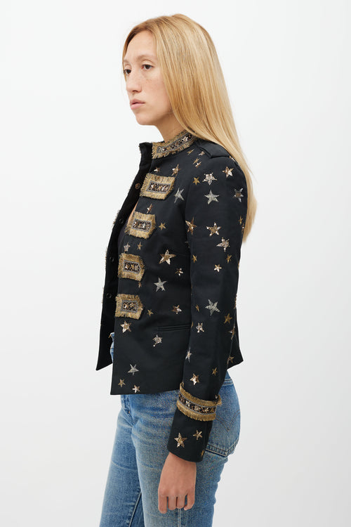 Valentino X Goop Black 
Gold Embellished Military Jacket