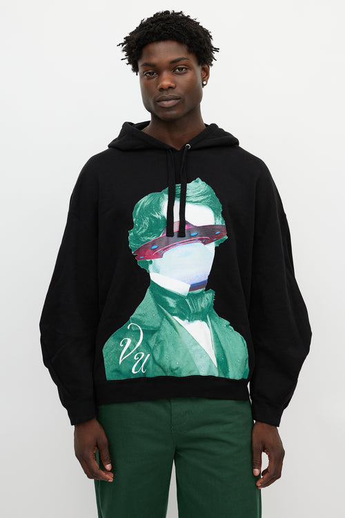 Valentino X Undercover Black 
Multicolour UFO Logo Hoodie