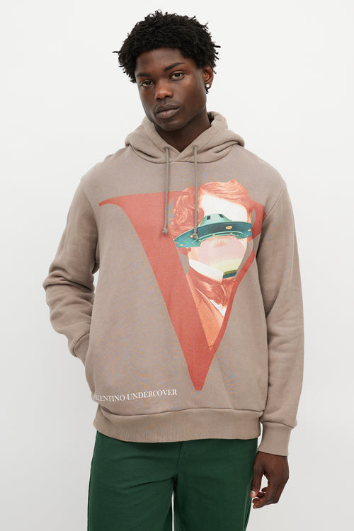 Valentino X Undercover Brown 
Multicolour UFO Logo Hoodie