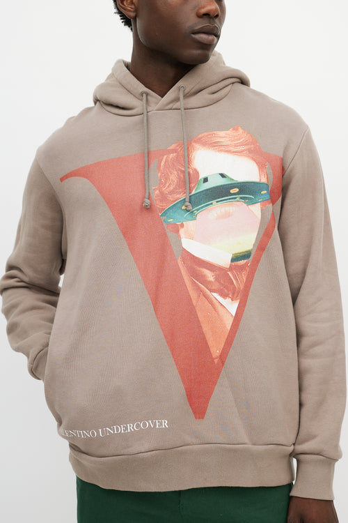 Valentino X Undercover Brown 
Multicolour UFO Logo Hoodie