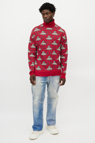 Valentino X Undercover Red 
Grey UFO Knit Turtleneck