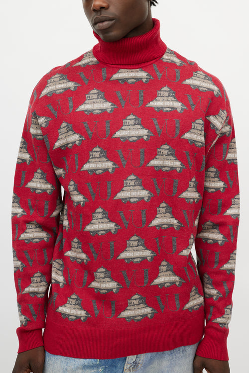 Valentino X Undercover Red 
Grey UFO Knit Turtleneck