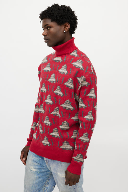 Valentino X Undercover Red 
Grey UFO Knit Turtleneck