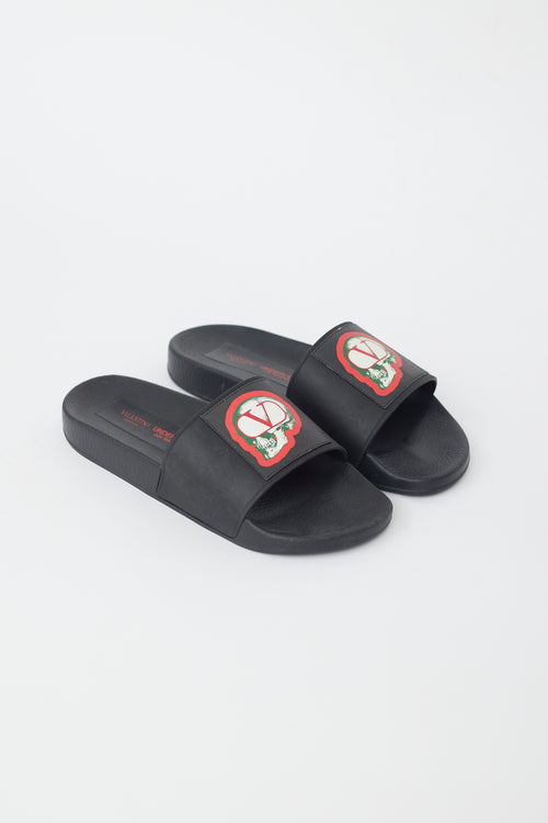 Valentino X Undercover Black Rubber Logo Slide