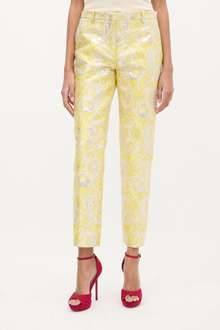 Valentino Yellow 
Silver Floral Jacquard Trouser