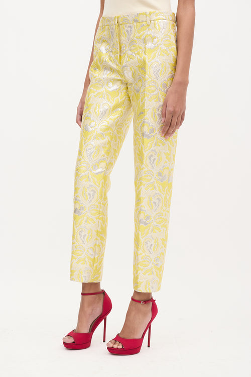 Valentino Yellow 
Silver Floral Jacquard Trouser