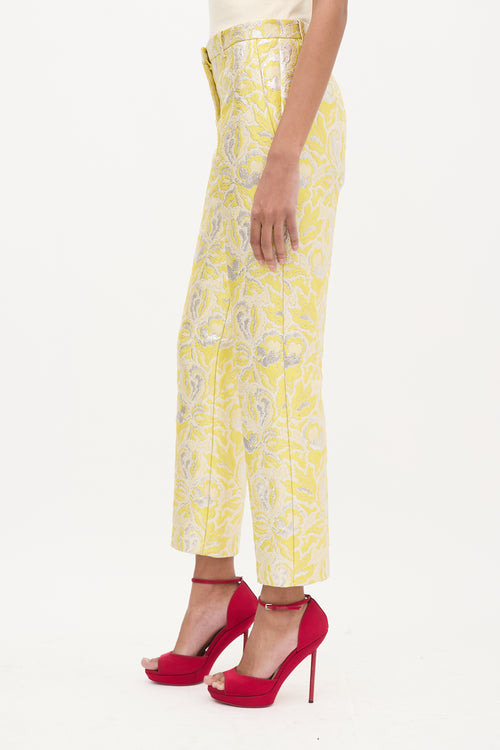 Valentino Yellow 
Silver Floral Jacquard Trouser