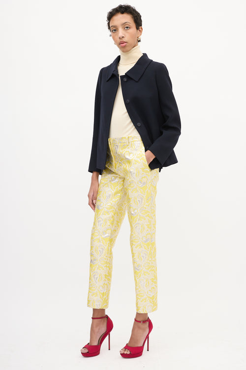 Valentino Yellow 
Silver Floral Jacquard Trouser