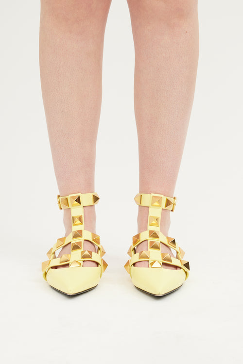 Valentino Yellow Roman Stud Flat Mule