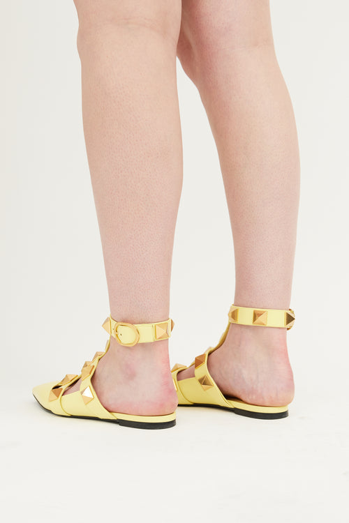 Valentino Yellow Roman Stud Flat Mule