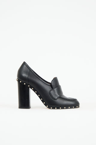 Valentino Leather Rockstud Heeled Loafer