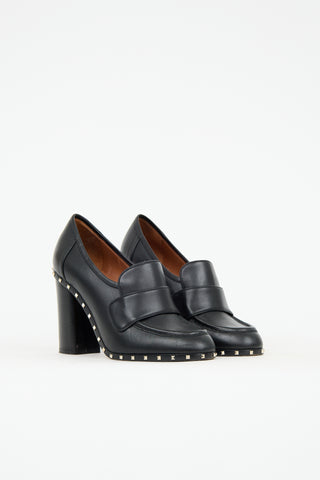 Valentino Leather Rockstud Heeled Loafer