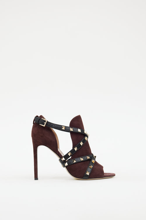 Valentino Burgundy Suede Studded Wrap Sandal