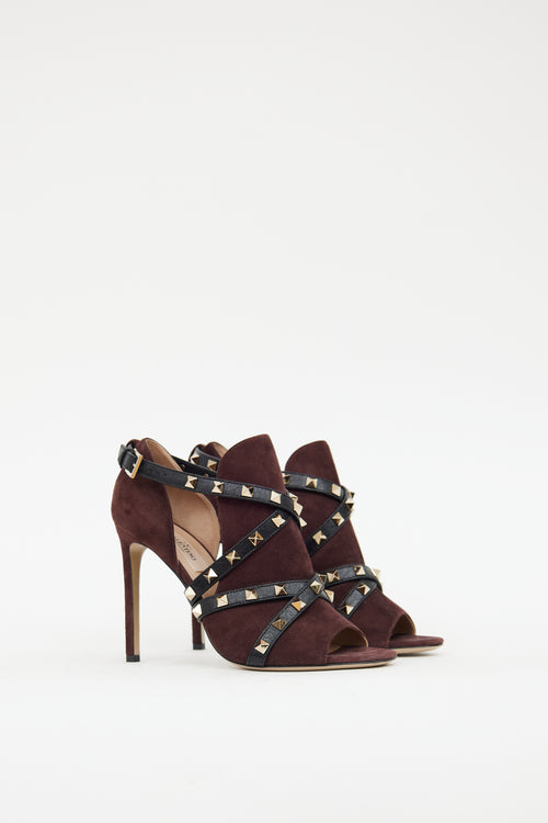 Valentino Burgundy Suede Studded Wrap Sandal