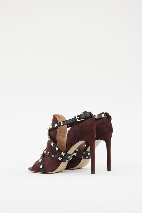 Valentino Burgundy Suede Studded Wrap Sandal