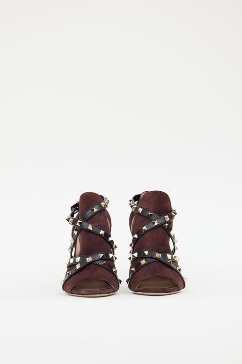 Valentino Burgundy Suede Studded Wrap Sandal