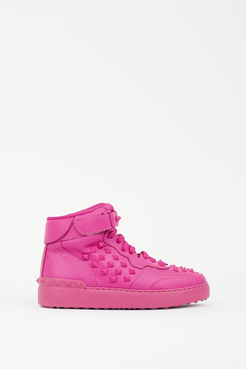 Valentino Fuschia Leather Rockstud High Top Sneaker